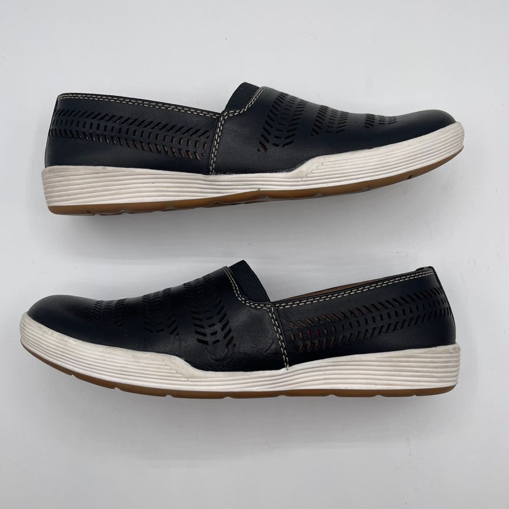 Comfortiva Loring Laser-Cut Slip-On Sneakers Black Leather Casual Comfort Shoe 7 - Picture 3 of 10